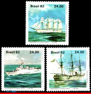 1837-39 BRAZIL 1982 NAVAL ACADEMY, SHIPS, MI# 1944-46 RHM C-1301-03, SET MNH