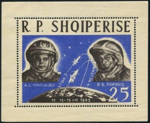 Albania 657,lightly hinged.Michel Bl.17. Space flight 1963.Nikolayev,Popovich.