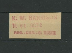 RPO clerk WT598 rf 'G' K.W. HARRISON Tr. 61 NOV 6 REG -CAN- S.RIVER rare Canada
