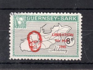 GUERNSEY-SARK CHURCHILL 8d USED WITH ORANGE-RED OVERPRINT