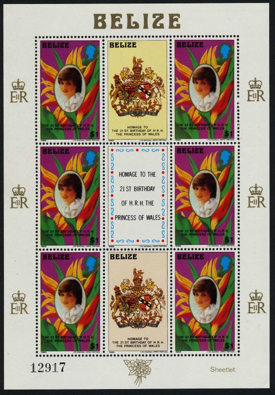 Belize 621-3 Sheets MNH Princess Diana 21st Birthday, Royalty