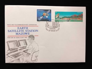 D)1985, ZIMBABWE, FIRST DAY COVER, ISSUE, MAZOWE EARTH STATION, INTELSAT V SAT