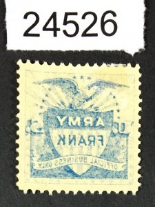 US STAMPS # 1 ARMY FRANK OFFSET MINT OG H CAT. $ LOT #24526