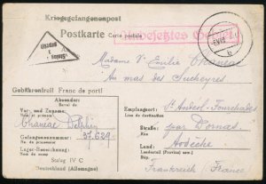 Germany to France Stalag IV C POW Mail Prisoner of War Camp 1941 WWII Postcard