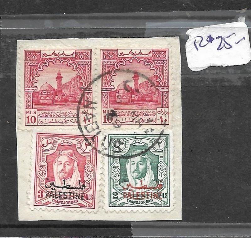 JORDAN PALESTINE (P1004B) PIECE FROM NABLUS WITH 4 STAMPS, 2 PALESTINE  VFU