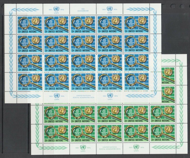 UN, New York Sc 278-279, 310-311 MNH. 1976 UN, 1979 IYC, 2 Full Panes, cplt sets