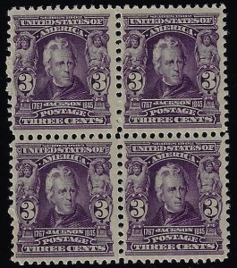 Scott #302 - $550.00 – VF-OG-NH –  Showpiece top quality block of four.