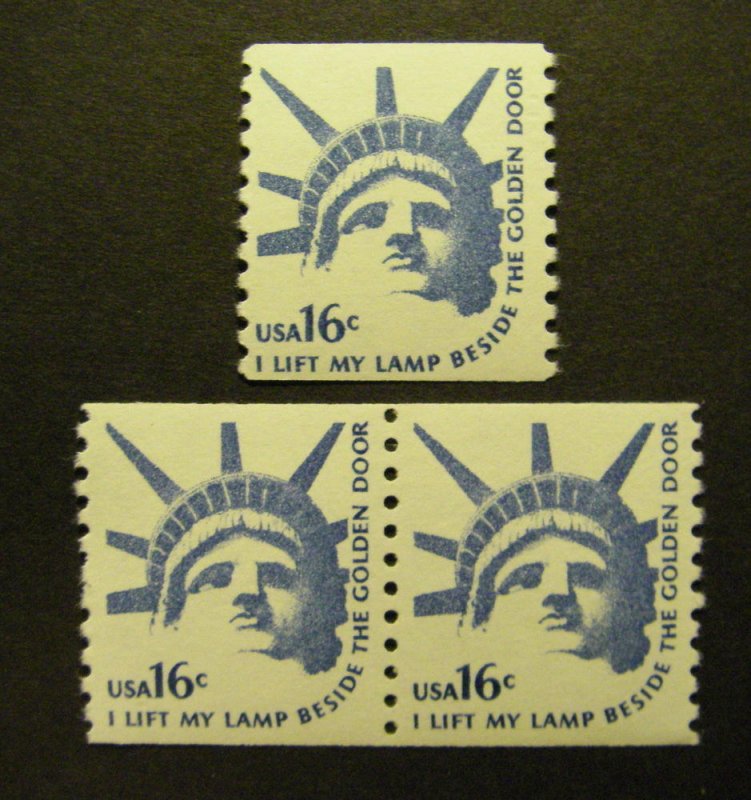 Scott 1619a, 16c Liberty Head, Single and Pair, block tag, MNH Americana coil