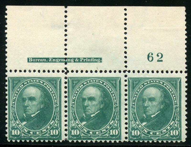 UNITED STATES SC#273 PLATE STRIP OF 3 MINT NEVER HINGED TOP PLATE #62 IMPRINT 1