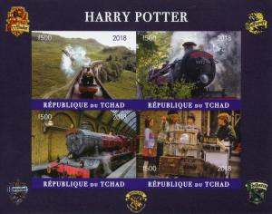 Harry Potter Stamps Chad 2018 MNH Hogwarts Express Trains Movies 4v IMPF M/S II