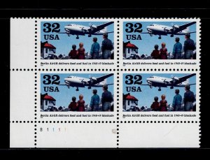 USA # 3211 FOOD DELIVERY BERLINERS MNH PLATE BLOCK STAMPS 32 CENTS