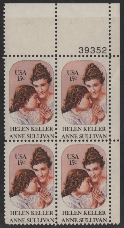 SC#1824 15¢ H. Keller/A. Sullivan Plate Block: UR#39352 (1980) MNH