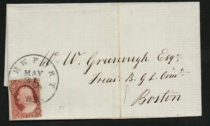 US Scott #25 on Cover Newport RI CDS Cancel May 27, 1859