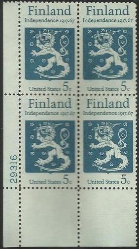 Scott #1334 MNH Finnish Independance Plate Block of 4