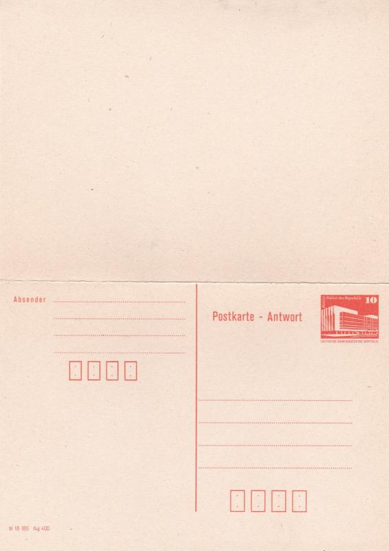 East Germany 10pfg Prepaid Postcard with paid reply Unused VGC