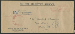 SOLOMON IS 1972 Reg cover OHMS Honiara to Munda - official 19c meter.......59096