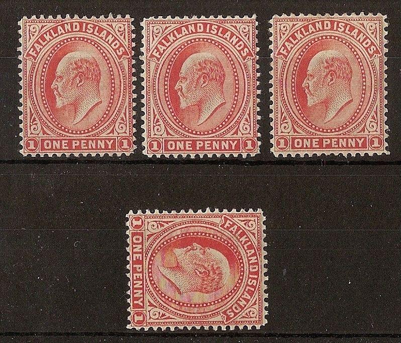 Falklands 1904 EDVII 1d SG44/Shades Mint (4v)