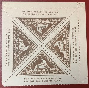 South African Int. Stamp Exhibition, 1928, Durban, Block of 4 Poster Stamps