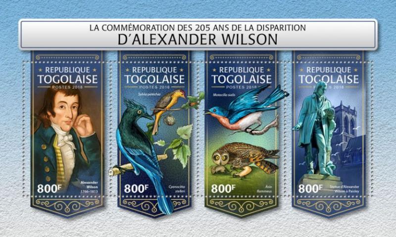 TOGO- 2018 - Alexander Wilson  - Perf 4v Sheet - MNH