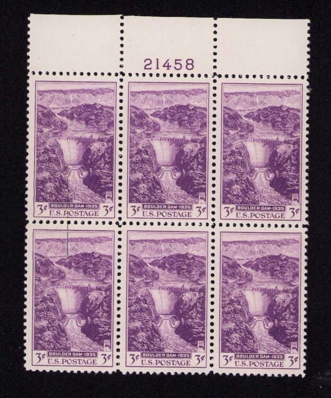 774 3¢ Boulder Dam Plate Block of 6 Stamps MNH 1935