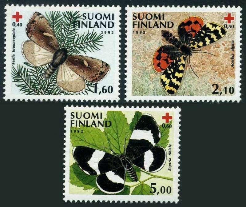 Finland B245-B247,MNH.Michel 1169-1171. Red Cross-1992.Butterflies.