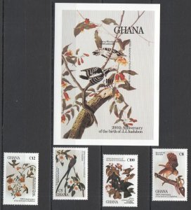 B0261 Ghana Fauna Birds Audubon #1107-11 1Set+1Bl Mnh