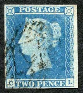 1841 2d Blue (CL) Plate 3 Fine Four Margins