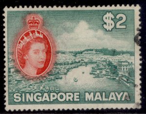 SINGAPORE QEII SG51, $2 blue-green & scarlet, FINE USED.