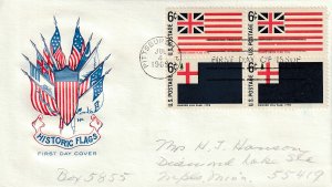 US 1352 & 1351 (Me-17) 5c Historic Flags blk 4 on FDC Farnam Cachet ECV $12.50