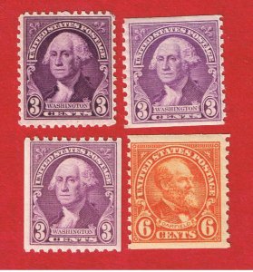 #720-723  MVFH OG  Washington & Garfield  Coils  Free S/H