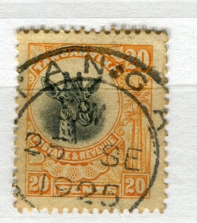 TANGANYIKA; 1922 early Giraffe issue used Shade of 20c. value, fair Postmark