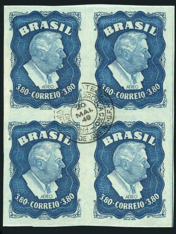 Brazil C76 block of 4,CTO 05.01.1949.Michel 743X. President Franklin D.Roosevelt