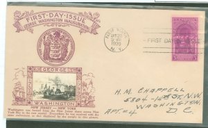 US 854 1939 3c Washington's First Inauguration on an addressed FDC with a Crosby thermographed cachet (banner)