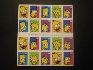 Scott 4399-403 or 4403b, 44c Simpsons, #S11111 Pane of 20, Marge on back