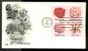 1879a BLOCK of 4 FLOWERS FDC FORT VALLEY, GA ART CRAFT CACHET