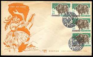 Bhutan 3, FDC, Yak on Local Cover