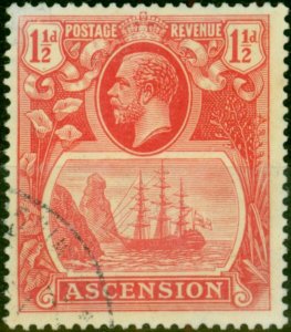 Ascension 1924 1 1/2d Rose-Red SG12b 'Torn Flag' V.F.U