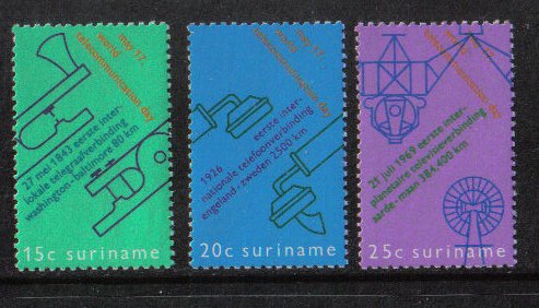 Surinam #385-387  MNH  1971   world telecommunication day