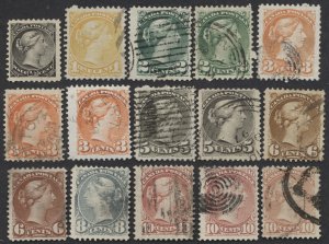 Canada #34/45 Lot of 15 Small Queens Fine Used