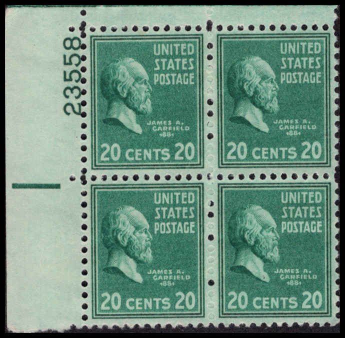 US #825 GARFIELD MNH UL PLATE BLOCK #23558