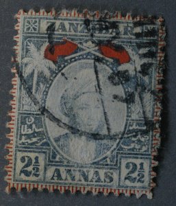 Zanzibar #66 Used VF Paper Adhering Back From Envelope Hinge Remnant