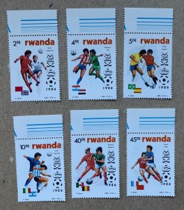 Rwanda 1986 World Cup, MNH. Scott 1256-1261, CV $7.75. Soccer, football