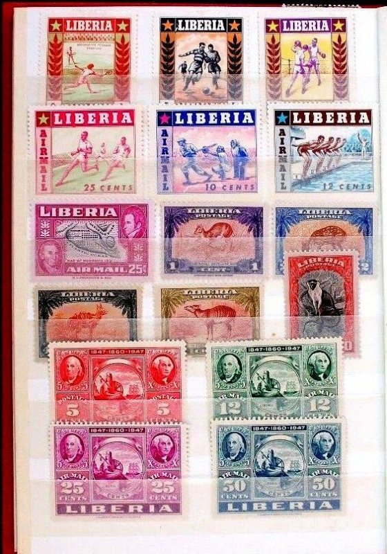 Liberia Stamp Collection Lot of 158 MNH, MH & Used in Vintage Stock Book