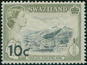 Swaziland 1961 10c on 1s black & deep olive SG73 unused