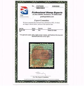 GENUINE SCOTT #120 F-VF USED 1869 PSE CERT RED CORK CANCEL CLEAR G-GRILL #17716