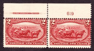 US 286 2c Trans-Mississippi Mint Plate #619 Top Pair Fine OG NH SCV $160