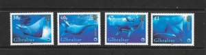 FISH - GIBRALTAR #1037a-d  MANTA RAYS WWF   MNH