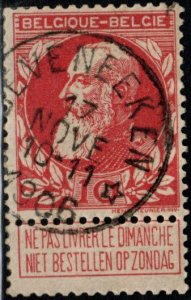 Belgium Scott 85 Used stamp with tab and a nice cancel