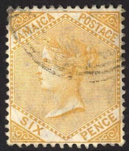 Jamaica SG51 6d Dull Orange wmk Mult Crown CA Fine used cat 25 pounds