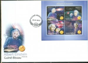 GUINEA BISSAU 2013 TRIBUTE TO ALBERT EINSTEIN WITH NOBEL PRIZE  MEDAL SHEET  FDC